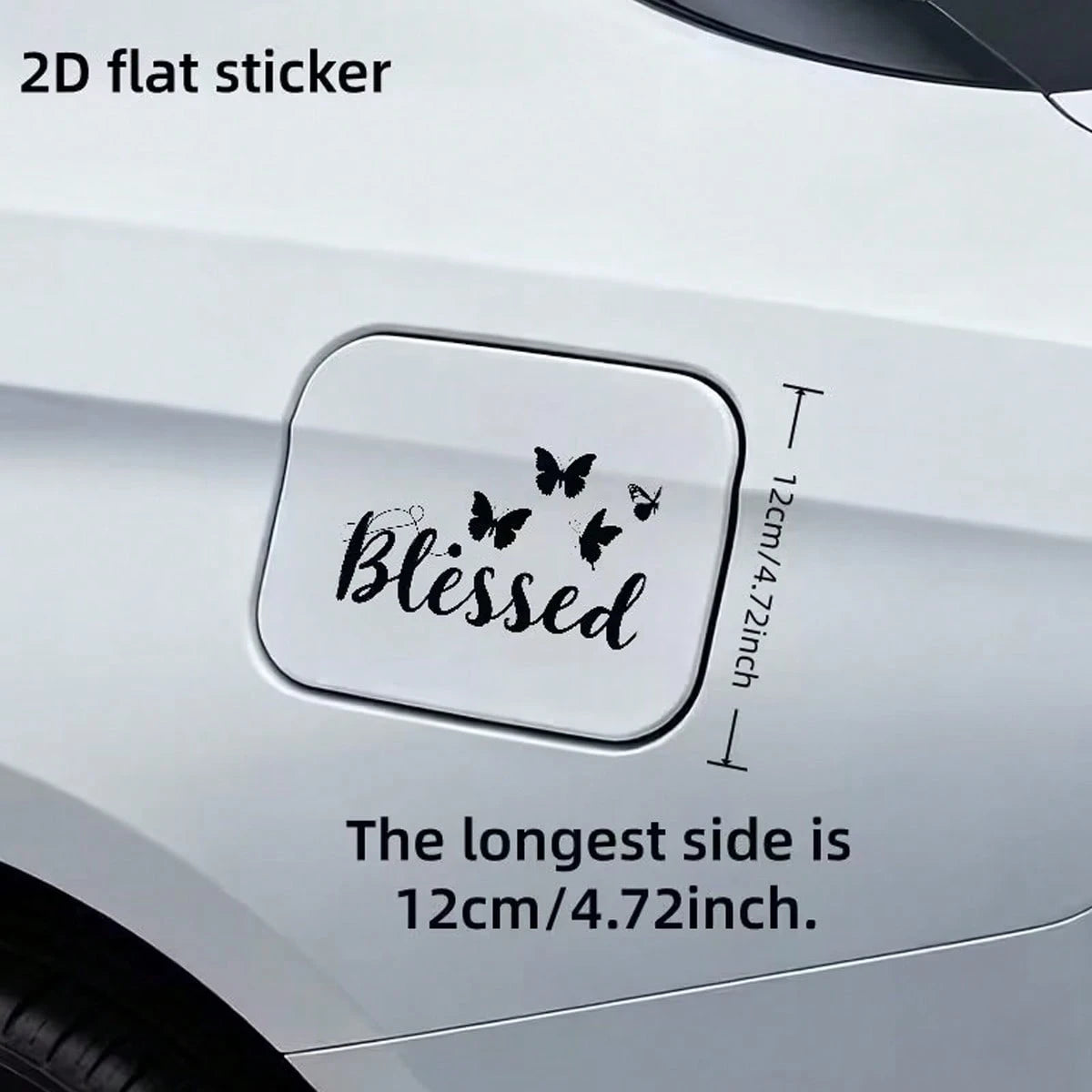 2D Flat Butterfly Outline Blessing Car Fuel Tank Cover Sticker, Elegant Floral Text Car Fuel Tank Door Decal, Vehicle Exterior Decoration