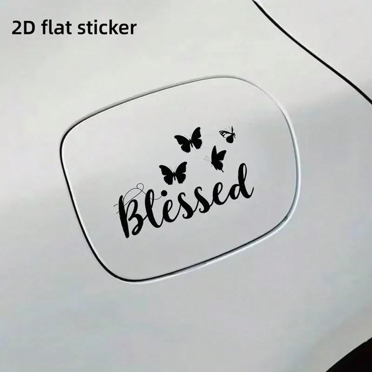 2D Flat Butterfly Outline Blessing Car Fuel Tank Cover Sticker, Elegant Floral Text Car Fuel Tank Door Decal, Vehicle Exterior Decoration