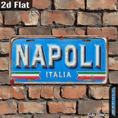 2D Flat- Vintage Napoli, Italy Metal Wall Art Sign- 11.9" X 6" Aluminum Outdoor Decor With Green Mossy Brick Background, Perfect For Garage, Front Yard, Gate, Porch, Bedroom, Coffee Shop, Bar, Garag