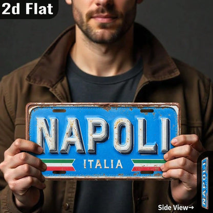 2D Flat- Vintage Napoli, Italy Metal Wall Art Sign- 11.9" X 6" Aluminum Outdoor Decor With Green Mossy Brick Background, Perfect For Garage, Front Yard, Gate, Porch, Bedroom, Coffee Shop, Bar, Garag