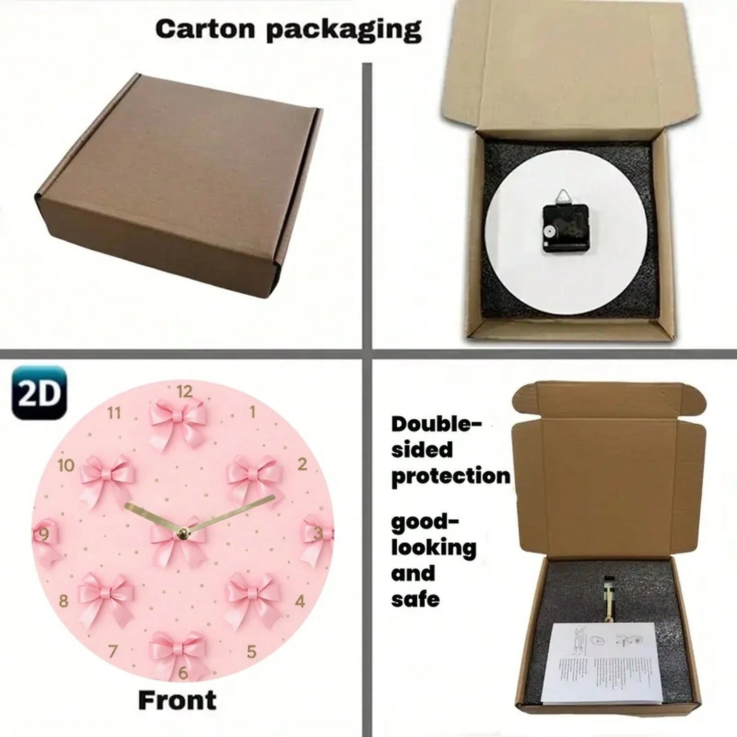 2D Flat Wall Clock- Pink Bow And Gold Dot Design, Silent Acrylic Battery-Powered Round Clock, Suitable For Living Room, Bedroom