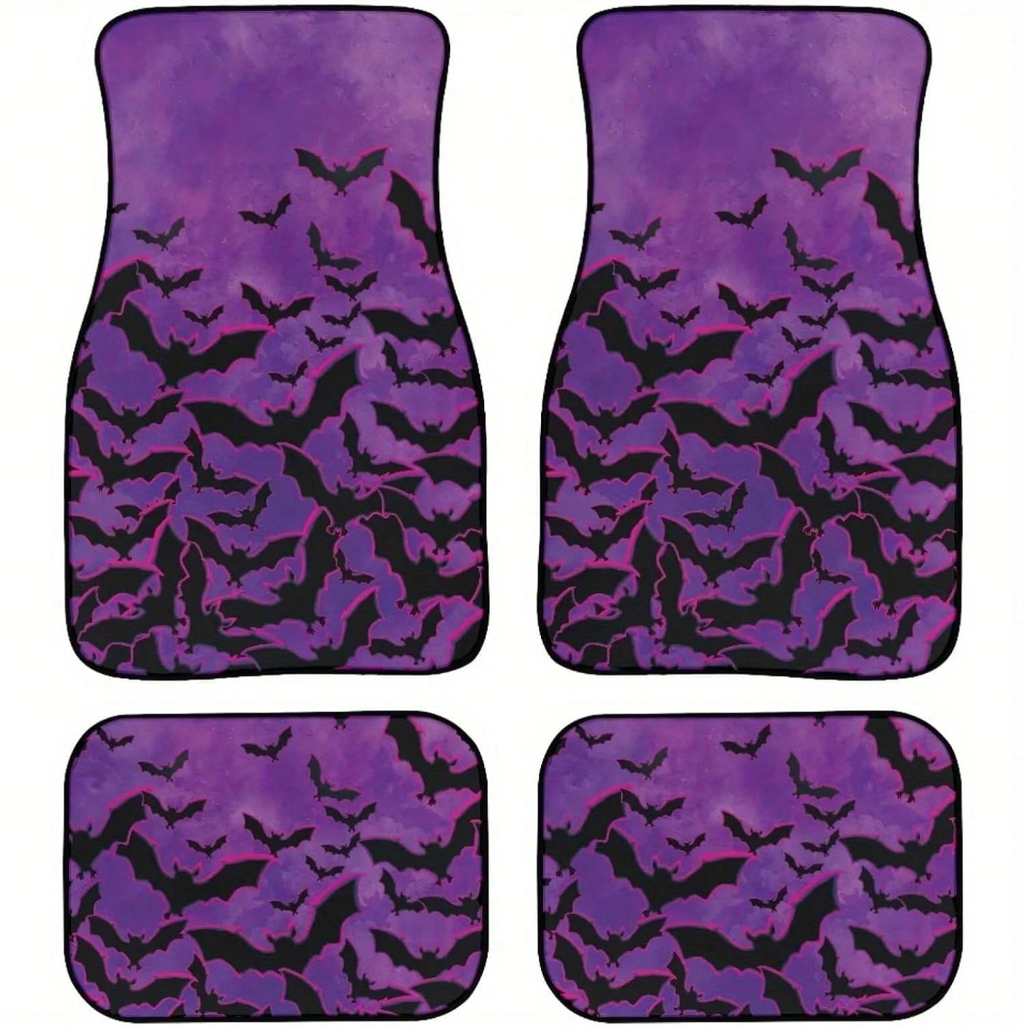 2pcs/4pcs Car Floor Mats, Full-Coverage Universal Mats For The Front And Rear Seats Of Cars, Suitable For SUVs,, Sedans, And Trucks, With Purple Bat Print Halloween Decoration
