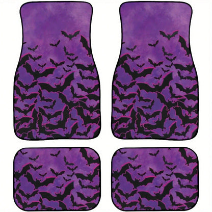 2pcs/4pcs Car Floor Mats, Full-Coverage Universal Mats For The Front And Rear Seats Of Cars, Suitable For SUVs,, Sedans, And Trucks, With Purple Bat Print Halloween Decoration