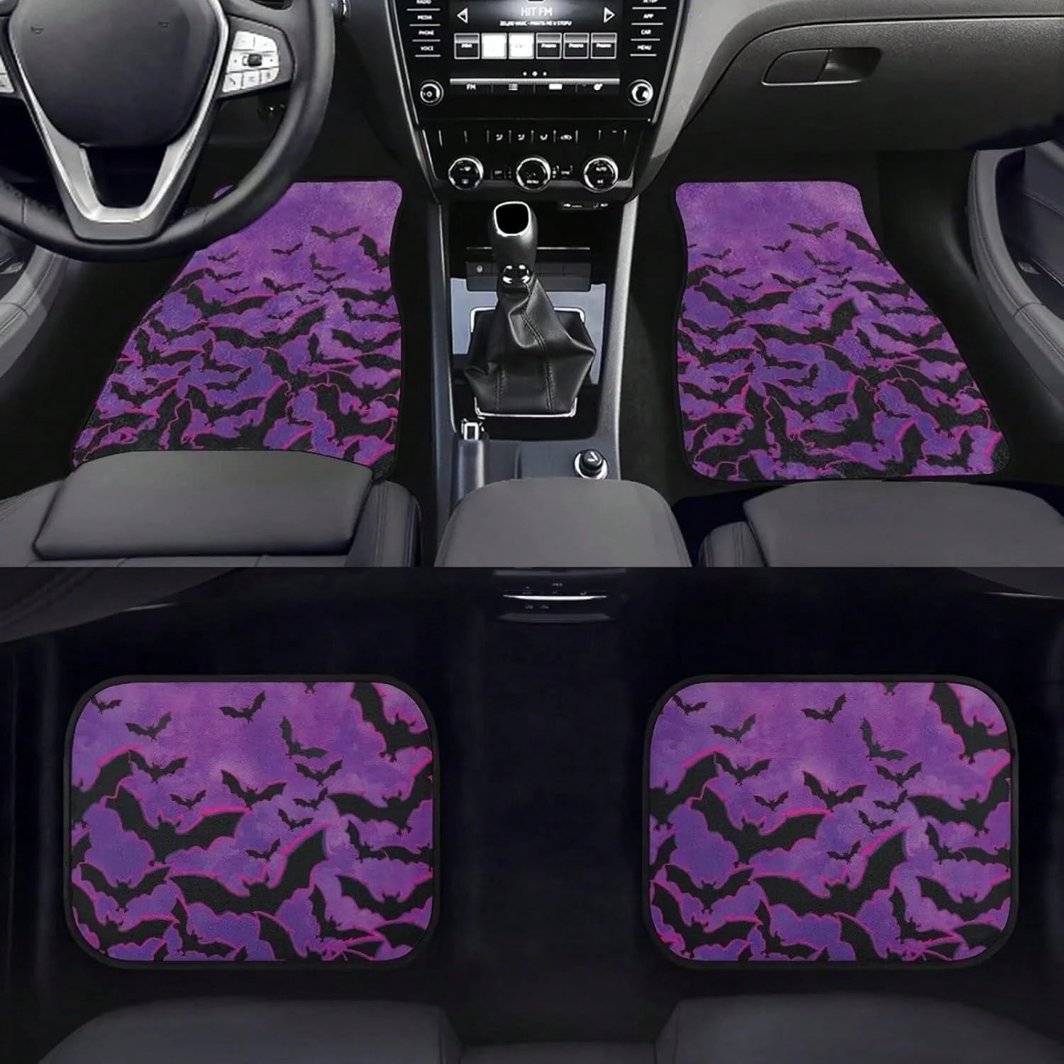 2pcs/4pcs Car Floor Mats, Full-Coverage Universal Mats For The Front And Rear Seats Of Cars, Suitable For SUVs,, Sedans, And Trucks, With Purple Bat Print Halloween Decoration