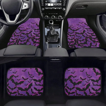 2pcs/4pcs Car Floor Mats, Full-Coverage Universal Mats For The Front And Rear Seats Of Cars, Suitable For SUVs,, Sedans, And Trucks, With Purple Bat Print Halloween Decoration