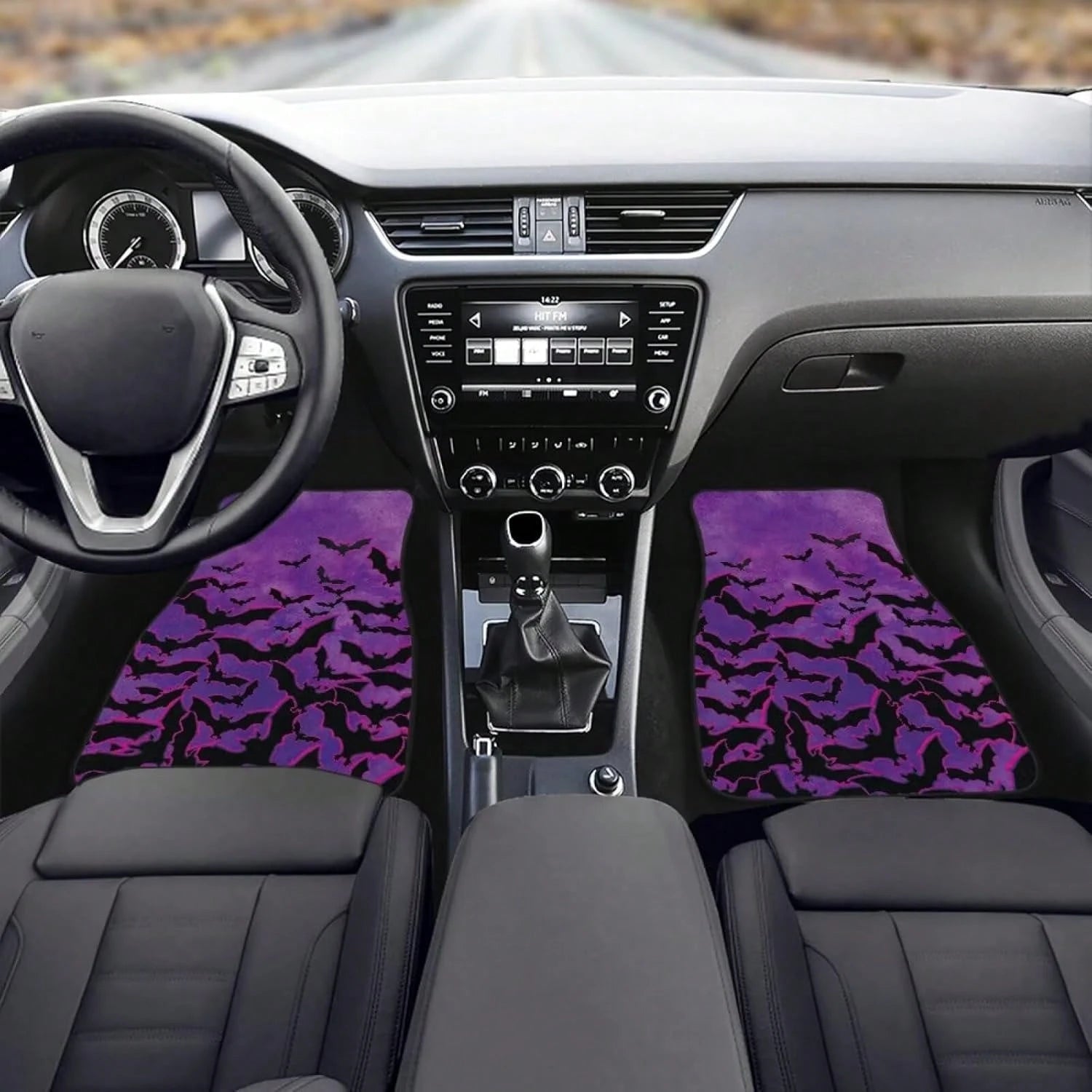 2pcs/4pcs Car Floor Mats, Full-Coverage Universal Mats For The Front And Rear Seats Of Cars, Suitable For SUVs,, Sedans, And Trucks, With Purple Bat Print Halloween Decoration