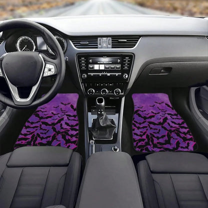 2pcs/4pcs Car Floor Mats, Full-Coverage Universal Mats For The Front And Rear Seats Of Cars, Suitable For SUVs,, Sedans, And Trucks, With Purple Bat Print Halloween Decoration