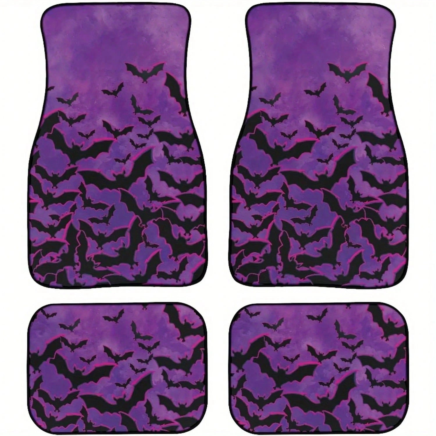2pcs/4pcs Car Floor Mats, Full-Coverage Universal Mats For The Front And Rear Seats Of Cars, Suitable For SUVs,, Sedans, And Trucks, With Purple Bat Print Halloween Decoration