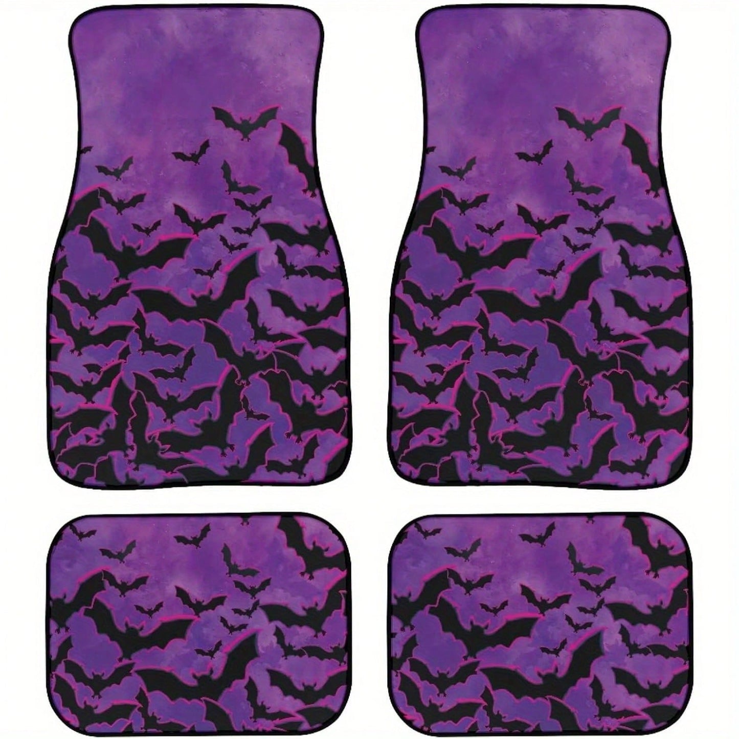 2pcs/4pcs Car Floor Mats, Full-Coverage Universal Mats For The Front And Rear Seats Of Cars, Suitable For SUVs,, Sedans, And Trucks, With Purple Bat Print Halloween Decoration