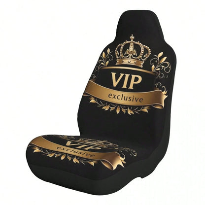 2pcs/5-Seat Full Car Ice Silk Seat Covers, Summer Exclusive VIP Crown Element Print Car Accessories, Women's Car Decor, Men's Full Set Car Essentials, All Season Applicable, Dust-Proof And Stain-Resis