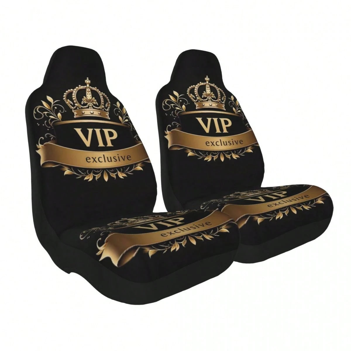 2pcs/5-Seat Full Car Ice Silk Seat Covers, Summer Exclusive VIP Crown Element Print Car Accessories, Women's Car Decor, Men's Full Set Car Essentials, All Season Applicable, Dust-Proof And Stain-Resis
