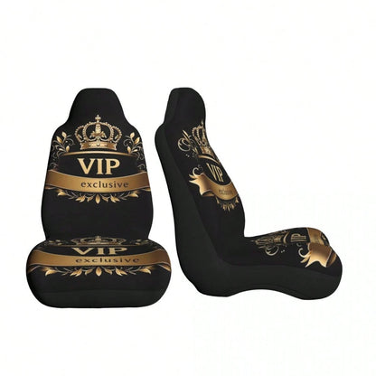 2pcs/5-Seat Full Car Ice Silk Seat Covers, Summer Exclusive VIP Crown Element Print Car Accessories, Women's Car Decor, Men's Full Set Car Essentials, All Season Applicable, Dust-Proof And Stain-Resis