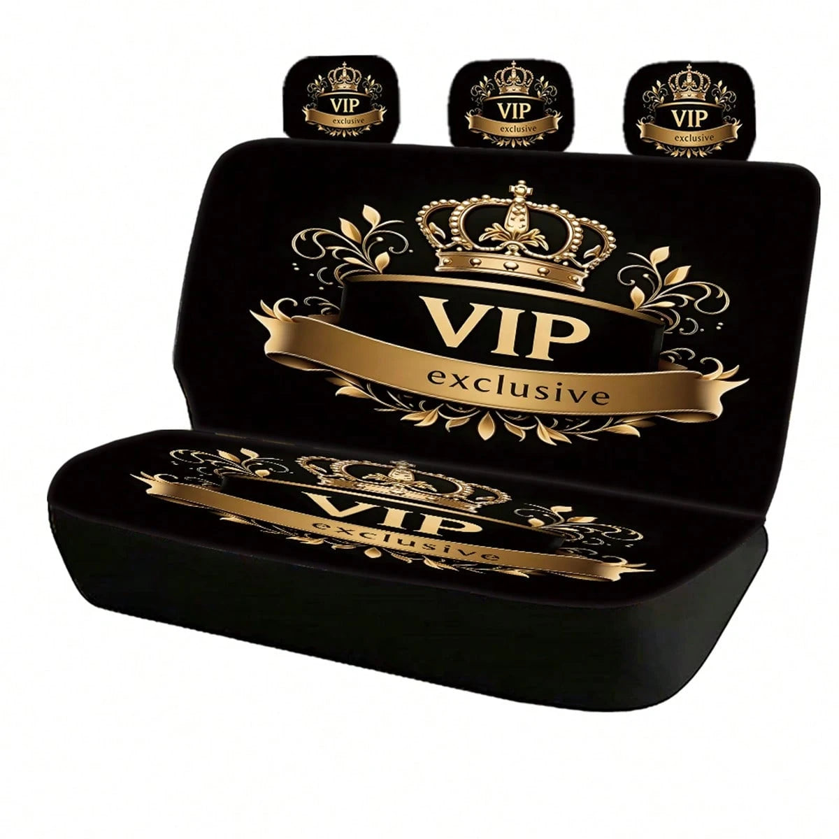2pcs/5-Seat Full Car Ice Silk Seat Covers, Summer Exclusive VIP Crown Element Print Car Accessories, Women's Car Decor, Men's Full Set Car Essentials, All Season Applicable, Dust-Proof And Stain-Resis