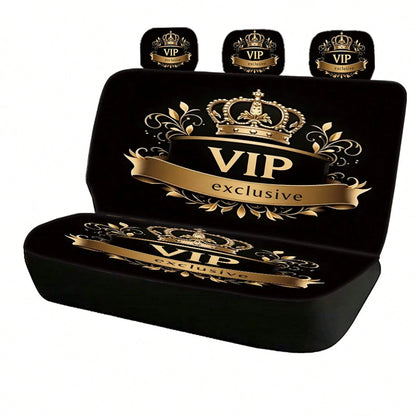 2pcs/5-Seat Full Car Ice Silk Seat Covers, Summer Exclusive VIP Crown Element Print Car Accessories, Women's Car Decor, Men's Full Set Car Essentials, All Season Applicable, Dust-Proof And Stain-Resis