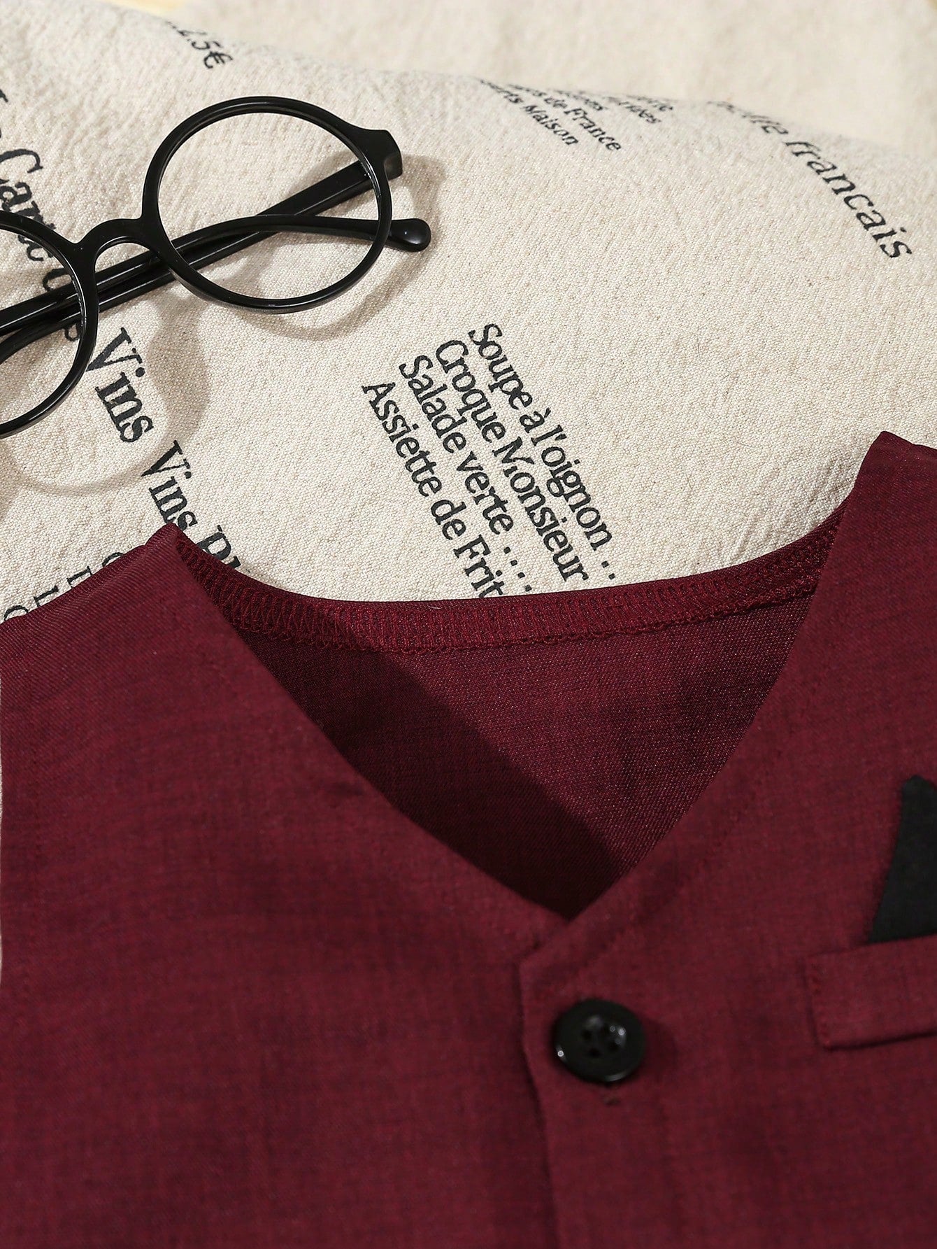 2pcs Baby Boy Formal Gentleman Outfit,Burgundy Solid Color Vest+Pants Set,Elegant And Classy,Winter Wedding,Performance,Party,Birthday,Christmas Wear