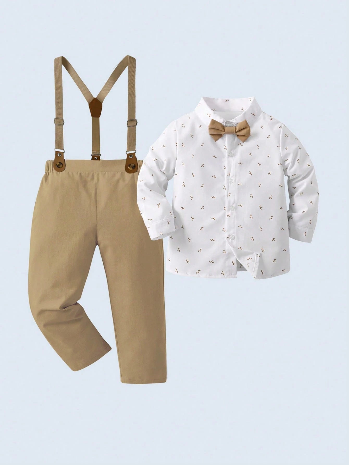 2pcs Baby Boys Gentleman Outfit, Long Sleeve Shirt With Bow Tie And Overalls, Fashionable & For Birthday Party, Formal Event, Wedding