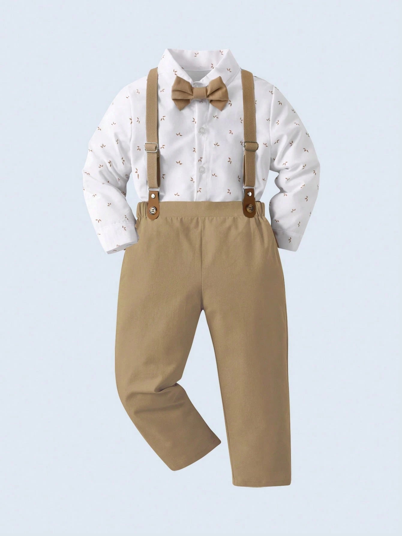 2pcs Baby Boys Gentleman Outfit, Long Sleeve Shirt With Bow Tie And Overalls, Fashionable & For Birthday Party, Formal Event, Wedding