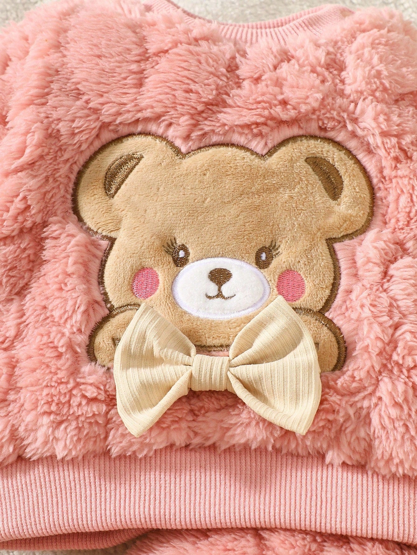 2pcs Baby Clothes Set, Cute Bear Head Pattern Sweatshirt And Fuzzy Long Pants, Sweet And Adorable, Autumn/Winter Fall