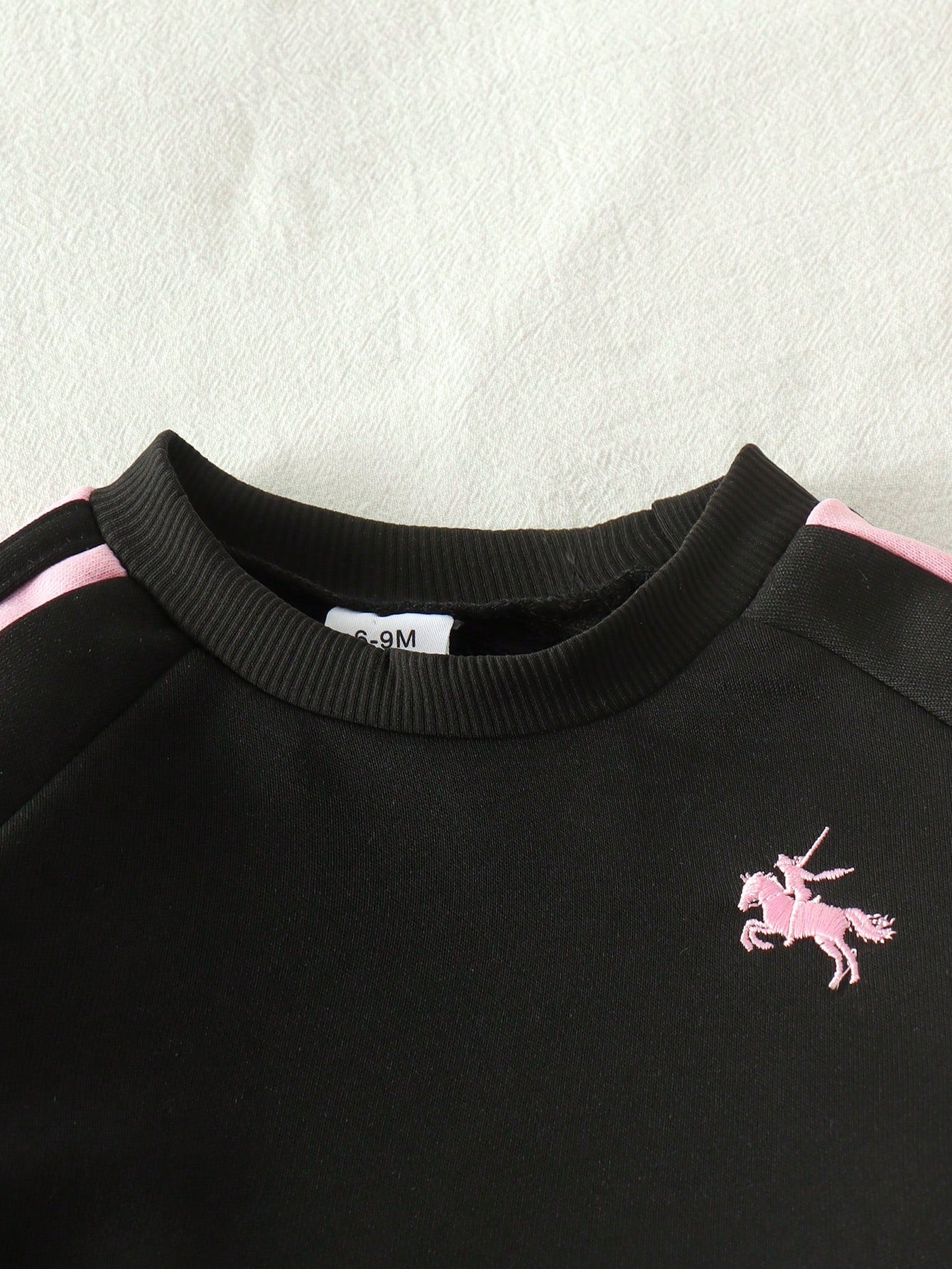 2pcs Baby Girl Casual Sporty Raglan Sleeve Embroidered Sweatshirt & Matching Jogger Pants Set, Spring/Autumn