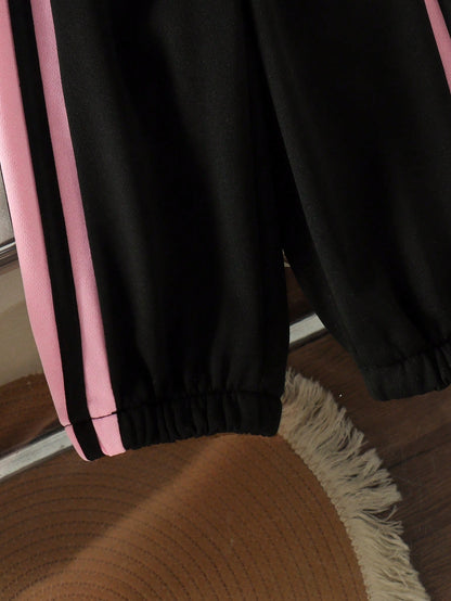 2pcs Baby Girl Casual Sporty Raglan Sleeve Embroidered Sweatshirt & Matching Jogger Pants Set, Spring/Autumn