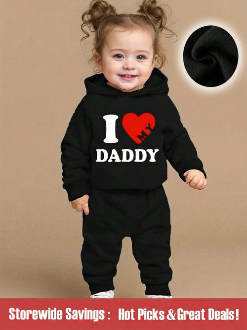 2pcs Baby Girl Fashion Rainbow Letter Print Hoodie Sweatshirt Pants Set Casual Cute Basic Cowboy Warm Outfit For Autumn/Winter Matching Family