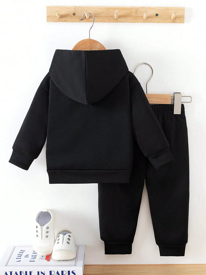 2pcs Baby Girl Fashion Rainbow Letter Print Hoodie Sweatshirt Pants Set Casual Cute Basic Cowboy Warm Outfit For Autumn/Winter Matching Family
