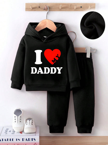 2pcs Baby Girl Fashion Rainbow Letter Print Hoodie Sweatshirt Pants Set Casual Cute Basic Cowboy Warm Outfit For Autumn/Winter Matching Family