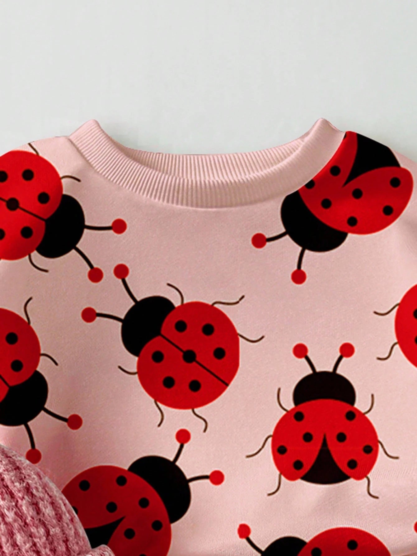 2pcs Baby Girls Casual Fashion Cute Pastoral Style Ladybug Allover Print Pink Crew Neck Sweatshirt And Matching Print Sweatpants Set, Cute Animal Graphic Pullover Outfit For Fall, Autumn Clothing For
