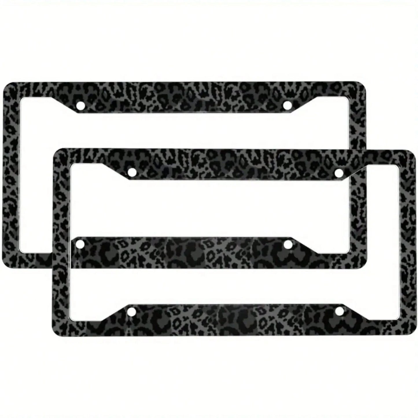 2pcs Black Leopard Print Stainless Steel License Plate Frames, Premium Auto Decor With Covers & Screws For US Vehicles, Ideal For Car Customization Lovers,Car Cover,Car Must Haves,Gifts,Car Decor,Car