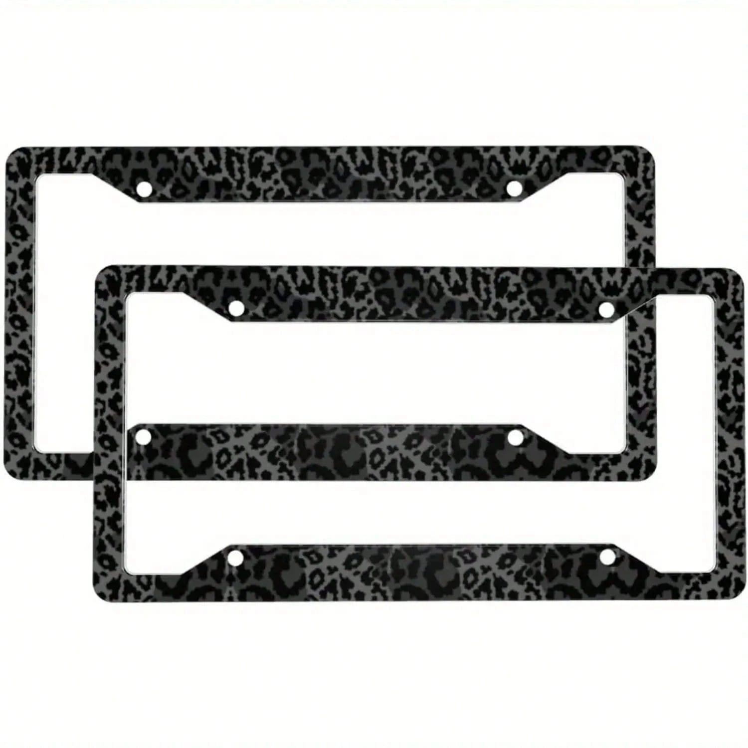 2pcs Black Leopard Print Stainless Steel License Plate Frames, Premium Auto Decor With Covers & Screws For US Vehicles, Ideal For Car Customization Lovers,Car Cover,Car Must Haves,Gifts,Car Decor,Car