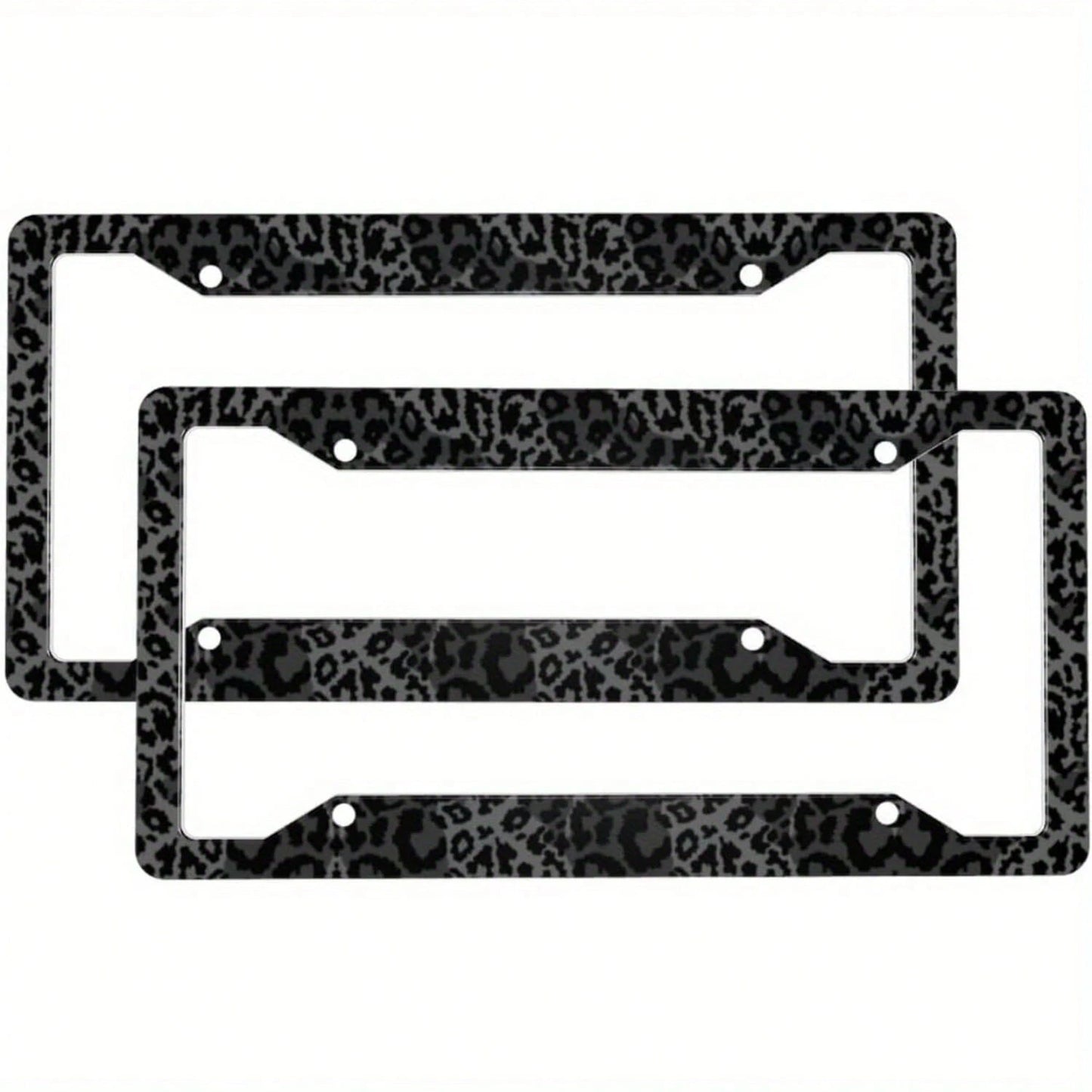 2pcs Black Leopard Print Stainless Steel License Plate Frames, Premium Auto Decor With Covers & Screws For US Vehicles, Ideal For Car Customization Lovers,Car Cover,Car Must Haves,Gifts,Car Decor,Car