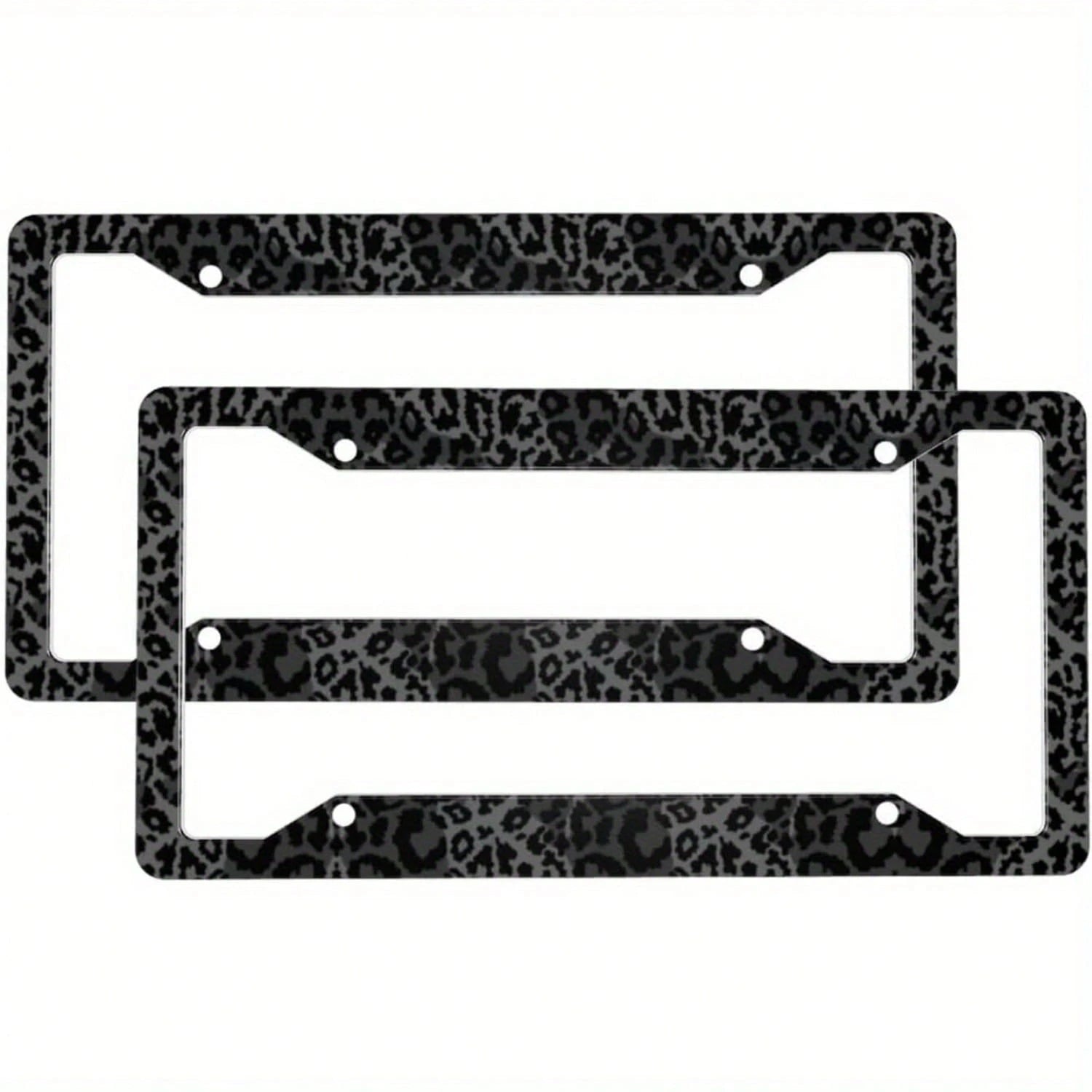 2pcs Black Leopard Print Stainless Steel License Plate Frames, Premium Auto Decor With Covers & Screws For US Vehicles, Ideal For Car Customization Lovers,Car Cover,Car Must Haves,Gifts,Car Decor,Car