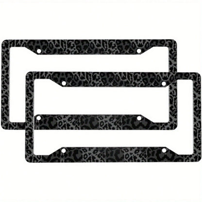 2pcs Black Leopard Print Stainless Steel License Plate Frames, Premium Auto Decor With Covers & Screws For US Vehicles, Ideal For Car Customization Lovers,Car Cover,Car Must Haves,Gifts,Car Decor,Car