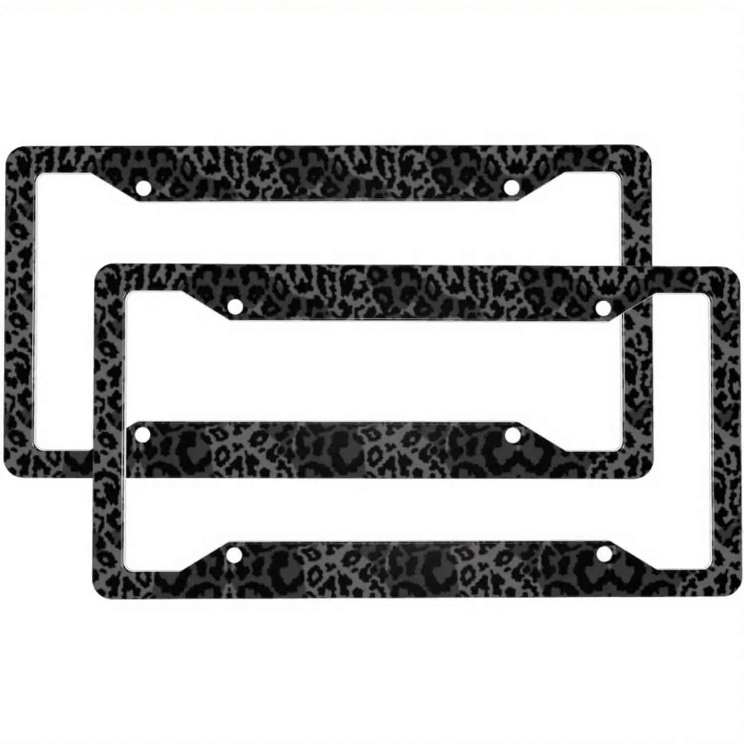 2pcs Black Leopard Print Stainless Steel License Plate Frames, Premium Auto Decor With Covers & Screws For US Vehicles, Ideal For Car Customization Lovers,Car Cover,Car Must Haves,Gifts,Car Decor,Car