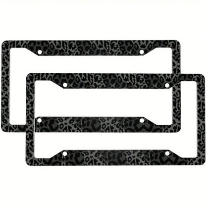 2pcs Black Leopard Print Stainless Steel License Plate Frames, Premium Auto Decor With Covers & Screws For US Vehicles, Ideal For Car Customization Lovers,Car Cover,Car Must Haves,Gifts,Car Decor,Car