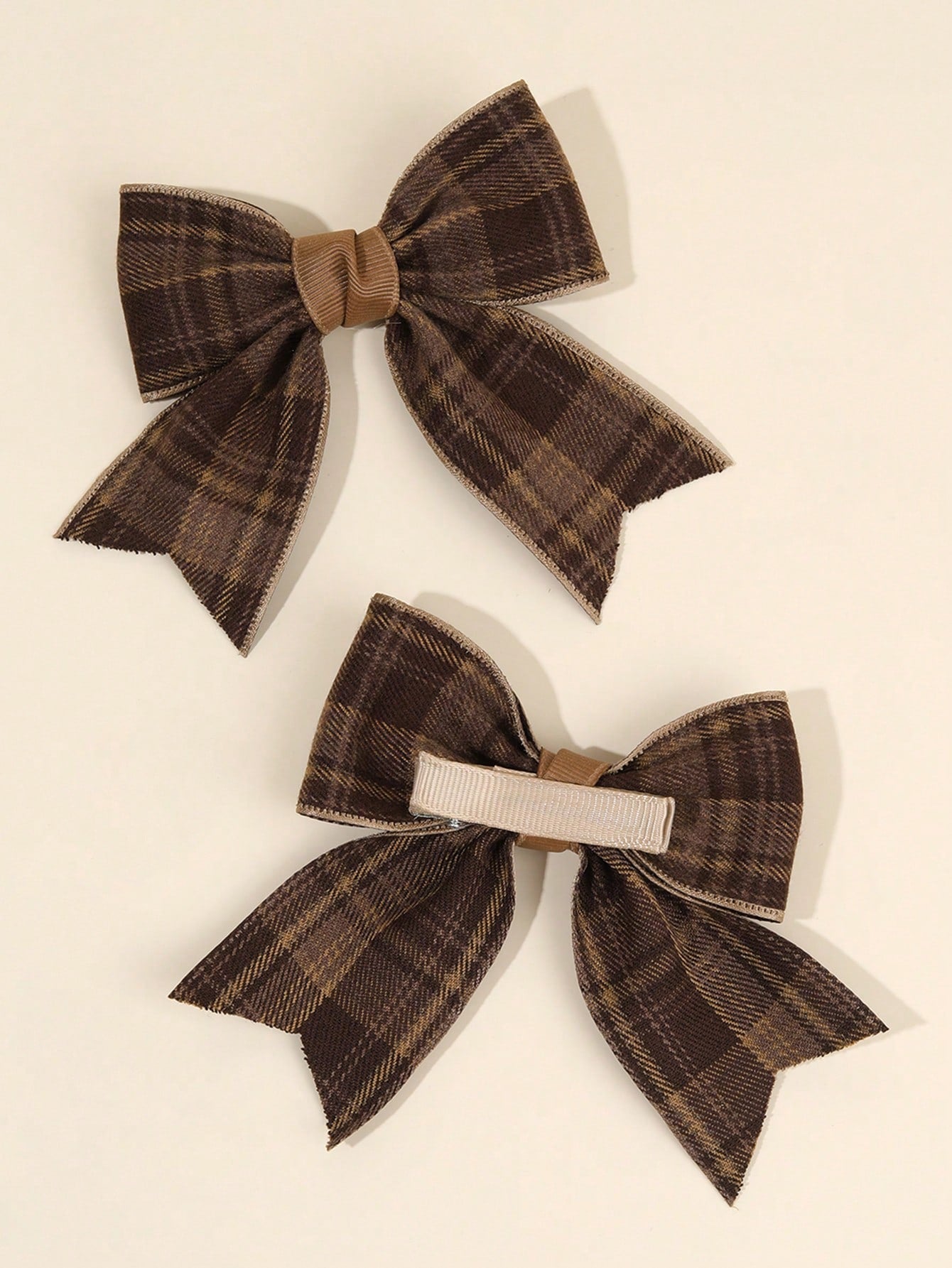 2pcs Brown Plaid Hair Bows For Girls Khaiki Bow Alligator Clips With Fully Lined Elegant Bow Hair Clips With Tail Girls Fall Winter Daily Headpiece Kids Baby Hair Accessories
