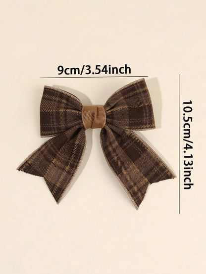 2pcs Brown Plaid Hair Bows For Girls Khaiki Bow Alligator Clips With Fully Lined Elegant Bow Hair Clips With Tail Girls Fall Winter Daily Headpiece Kids Baby Hair Accessories