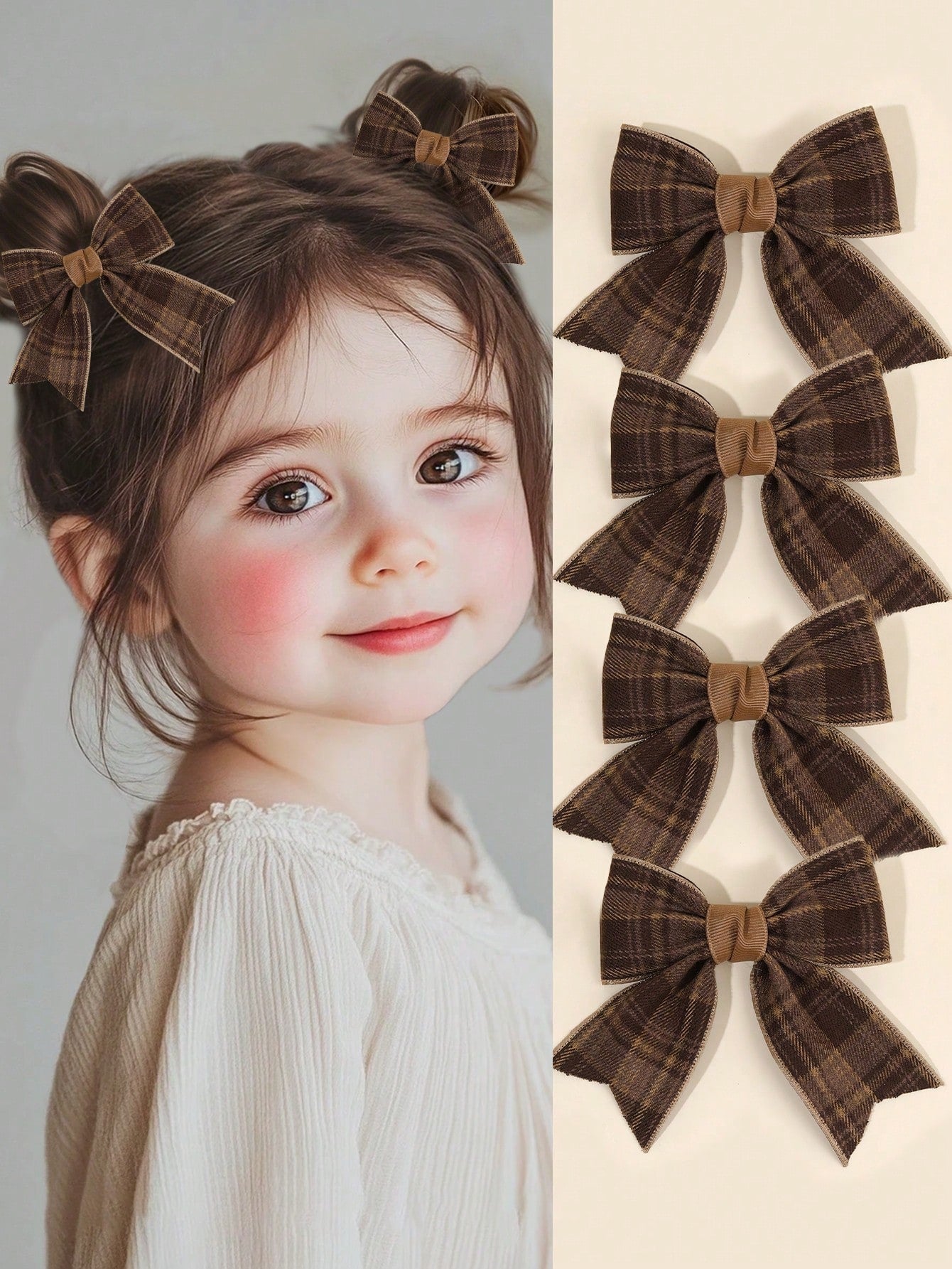 2pcs Brown Plaid Hair Bows For Girls Khaiki Bow Alligator Clips With Fully Lined Elegant Bow Hair Clips With Tail Girls Fall Winter Daily Headpiece Kids Baby Hair Accessories