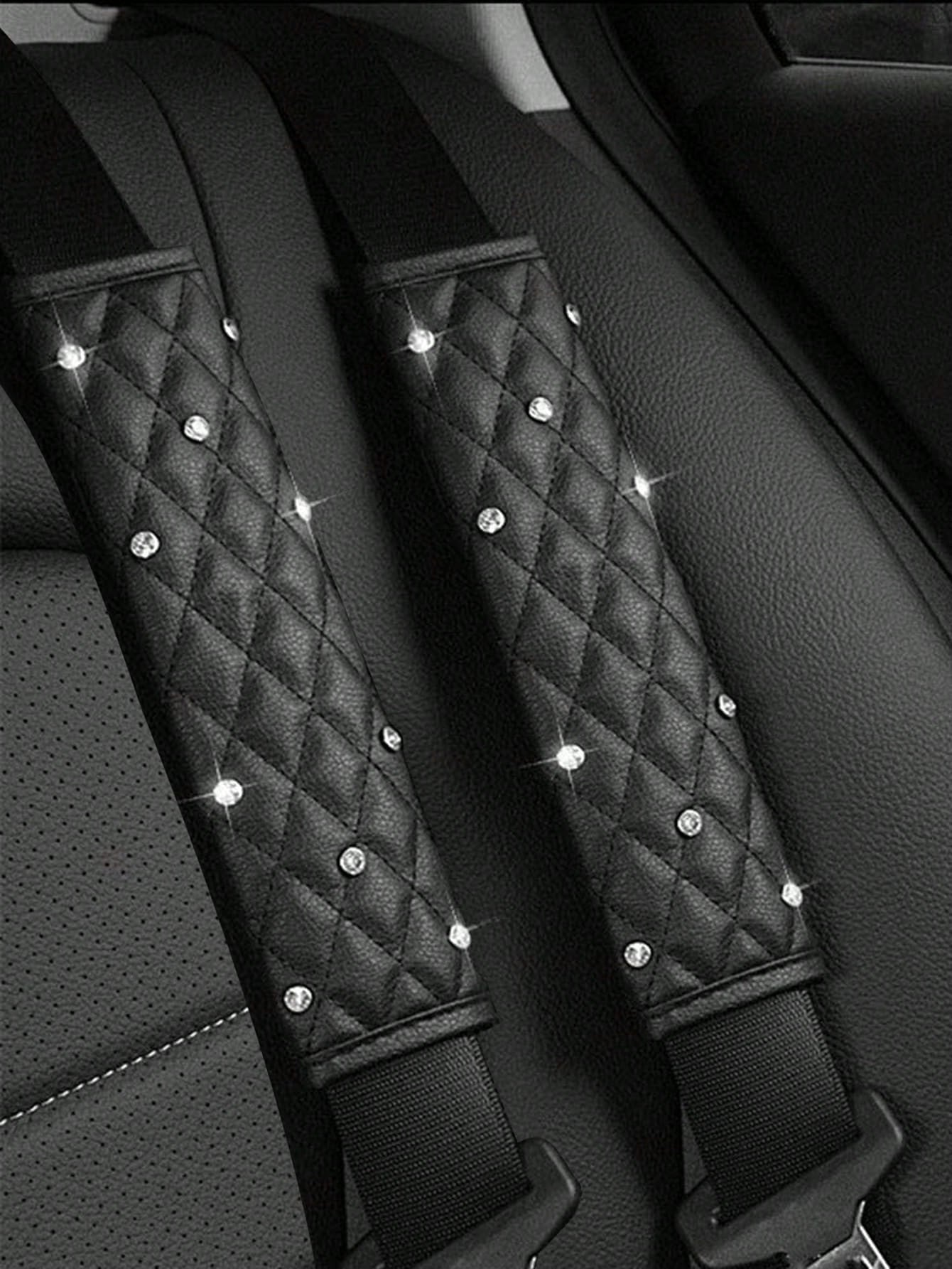 2PCS Car Diamond Seat Belt Shoulder Protector, Bling Bling Crystal Cover Pad, Comfortable Auto Accessories For Women, Universal Fit