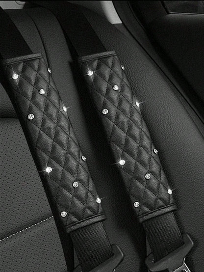 2PCS Car Diamond Seat Belt Shoulder Protector, Bling Bling Crystal Cover Pad, Comfortable Auto Accessories For Women, Universal Fit