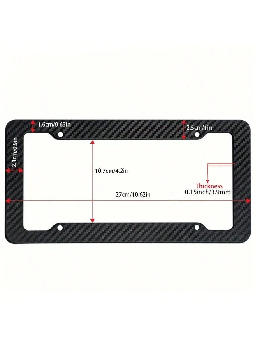 2pcs Carbon Fiber License Plate Frame Set- Stylish Black Finish, SecureFit Mounting For Front & Rear, Rust-Resistant, With Noise-Canceling Rattle Proof Pads And Premium Screw Caps, U. S. Area License