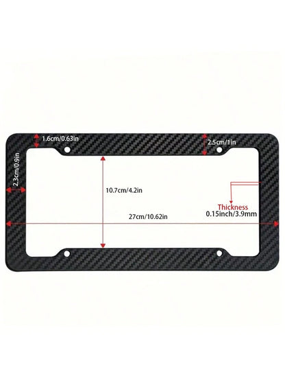 2pcs Carbon Fiber License Plate Frame Set- Stylish Black Finish, SecureFit Mounting For Front & Rear, Rust-Resistant, With Noise-Canceling Rattle Proof Pads And Premium Screw Caps, U. S. Area License