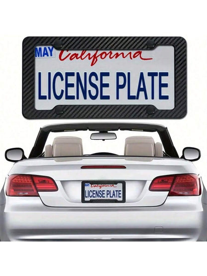 2pcs Carbon Fiber License Plate Frame Set- Stylish Black Finish, SecureFit Mounting For Front & Rear, Rust-Resistant, With Noise-Canceling Rattle Proof Pads And Premium Screw Caps, U. S. Area License