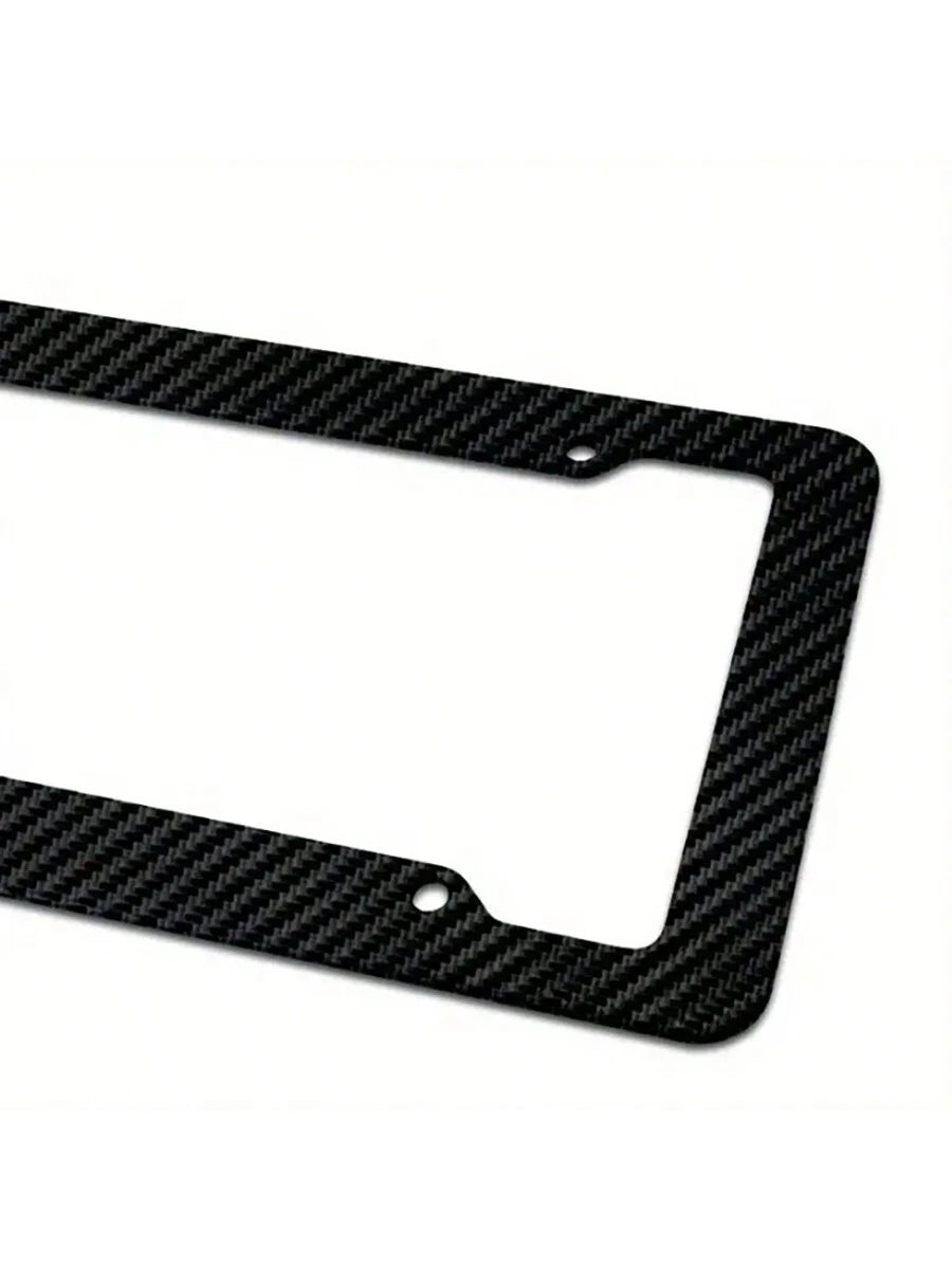 2pcs Carbon Fiber License Plate Frame Set- Stylish Black Finish, SecureFit Mounting For Front & Rear, Rust-Resistant, With Noise-Canceling Rattle Proof Pads And Premium Screw Caps, U. S. Area License