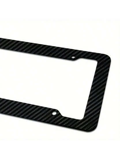 2pcs Carbon Fiber License Plate Frame Set- Stylish Black Finish, SecureFit Mounting For Front & Rear, Rust-Resistant, With Noise-Canceling Rattle Proof Pads And Premium Screw Caps, U. S. Area License