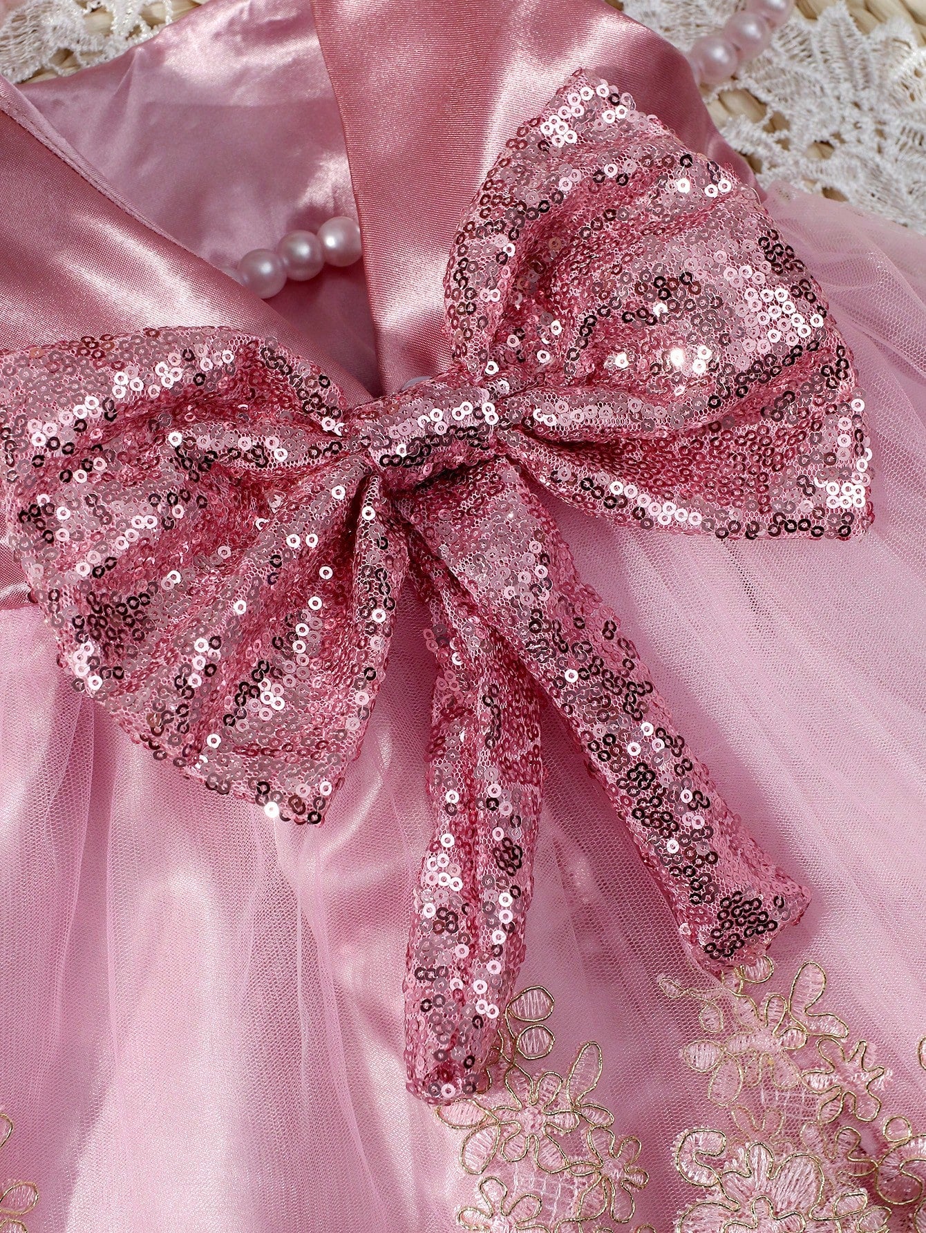 2pcs Champagne Newborn Photography Clothing Set, Baby Girls' Princess Embroidered Mesh Dress, Bowknot Lace Princess Skirt For Photo Shoot