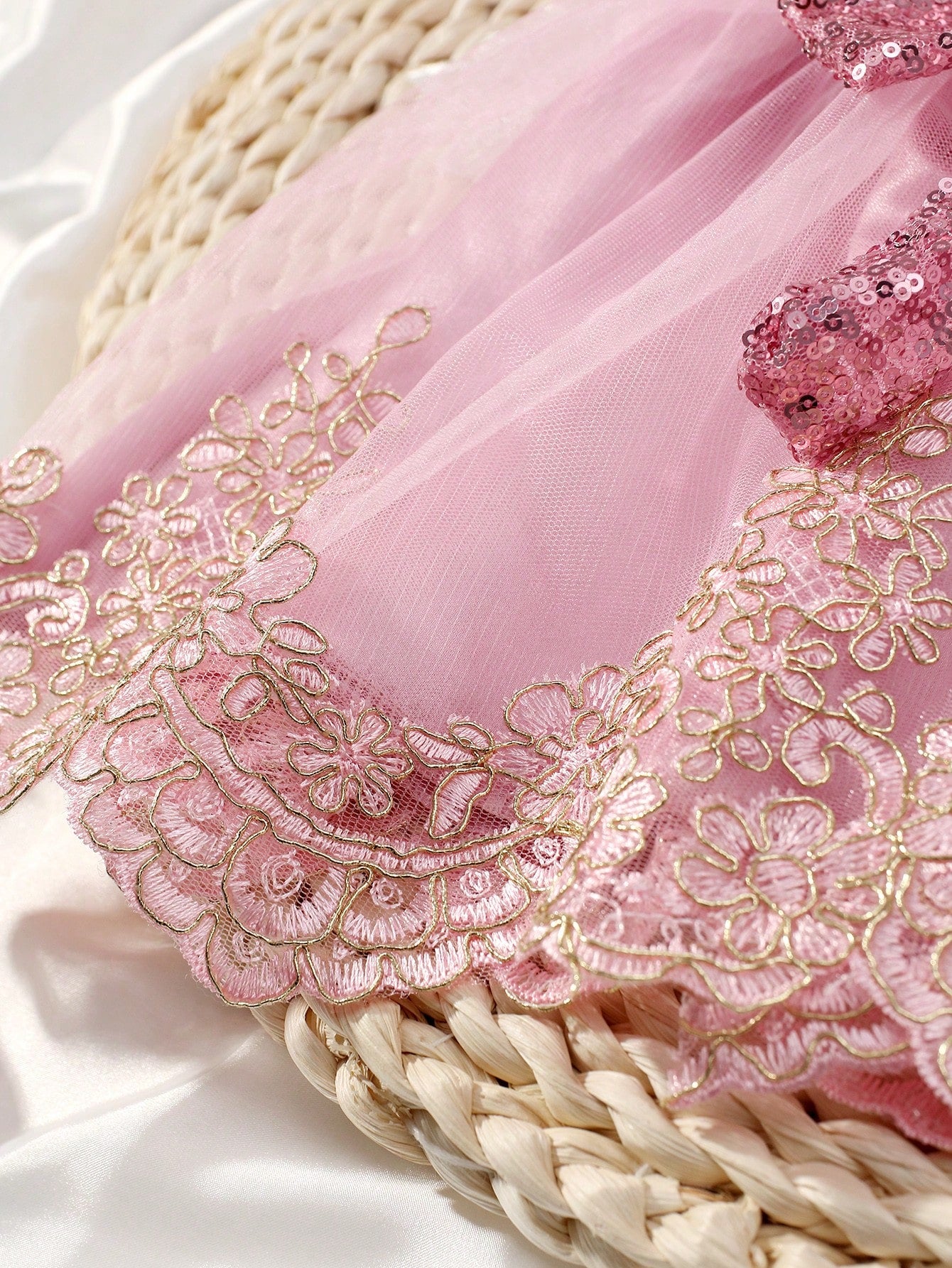 2pcs Champagne Newborn Photography Clothing Set, Baby Girls' Princess Embroidered Mesh Dress, Bowknot Lace Princess Skirt For Photo Shoot