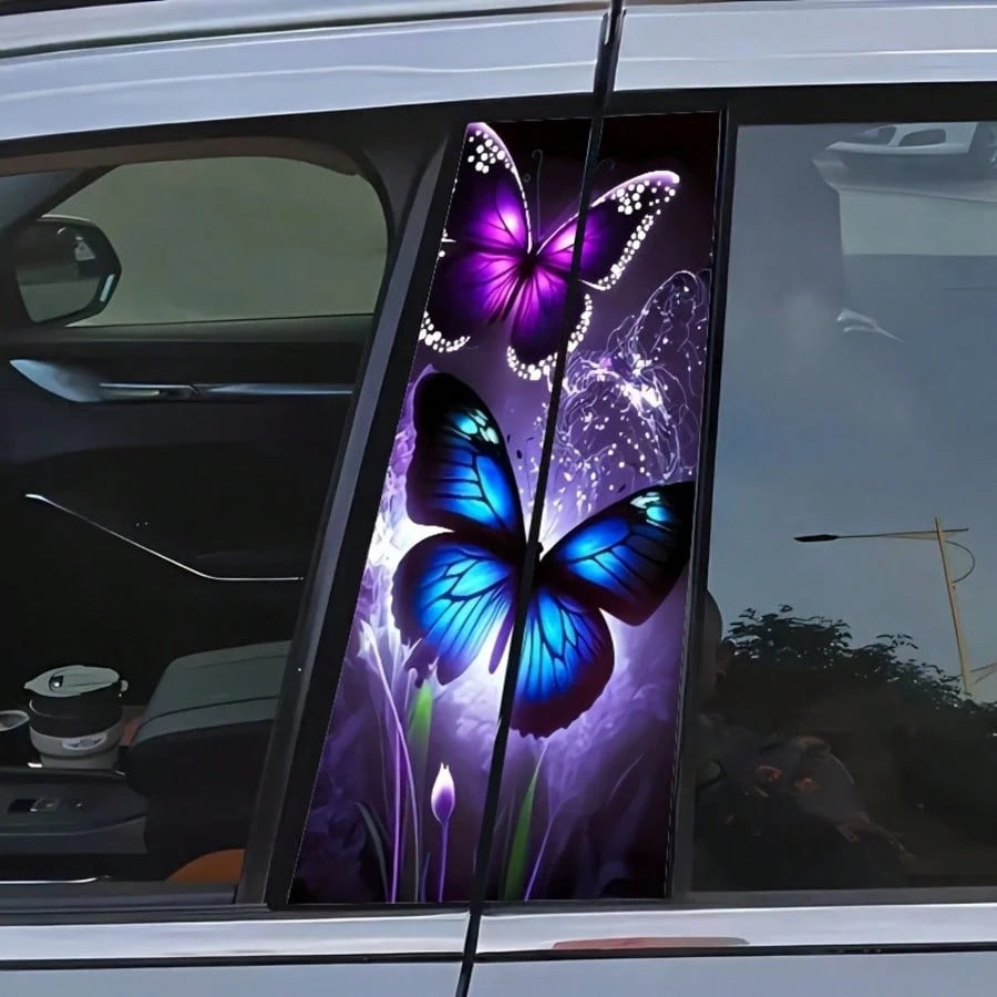 2pcs Creative Butterfly & Flower Car Decals- Vinyl B-Pillar Protector Stickers For Cars, Walls & Windows- Durable, Easy Apply