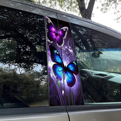 2pcs Creative Butterfly & Flower Car Decals- Vinyl B-Pillar Protector Stickers For Cars, Walls & Windows- Durable, Easy Apply