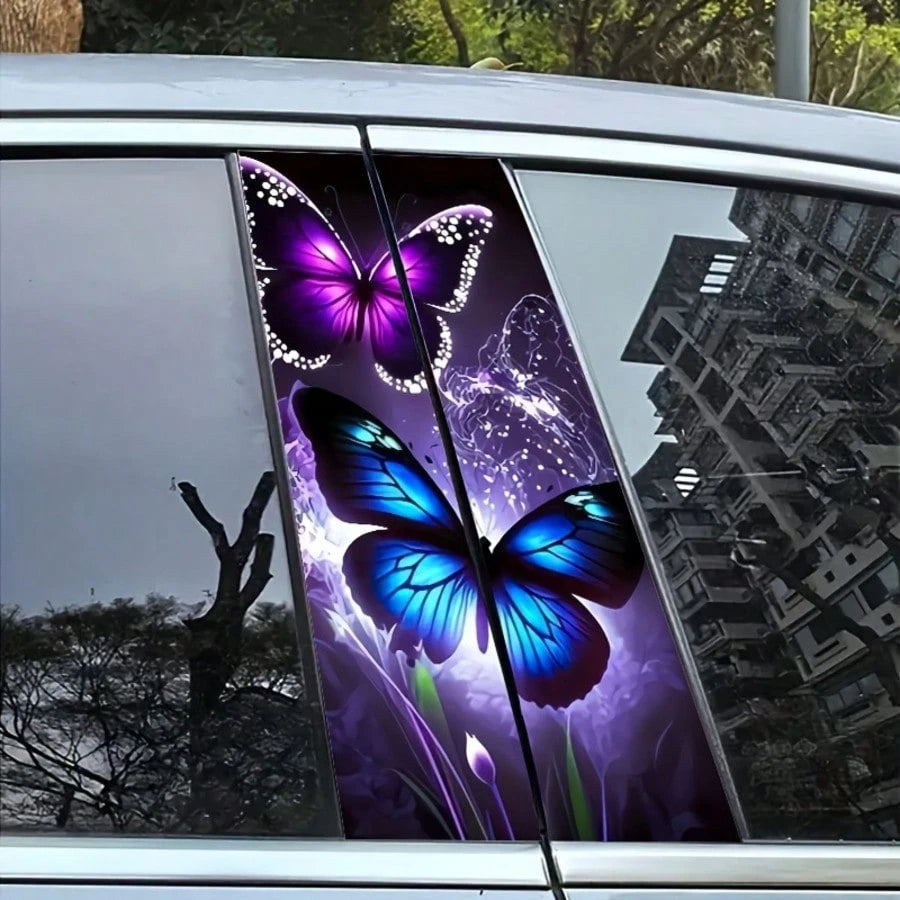 2pcs Creative Butterfly & Flower Car Decals- Vinyl B-Pillar Protector Stickers For Cars, Walls & Windows- Durable, Easy Apply